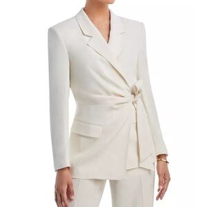 BOSS white blazer blouse with side tie wrap and shoulder pads